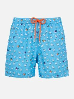 MC2 Saint Barth Man Lightweight Fabric Swim-shorts Lighting Micro Fantasy With Rooster Print