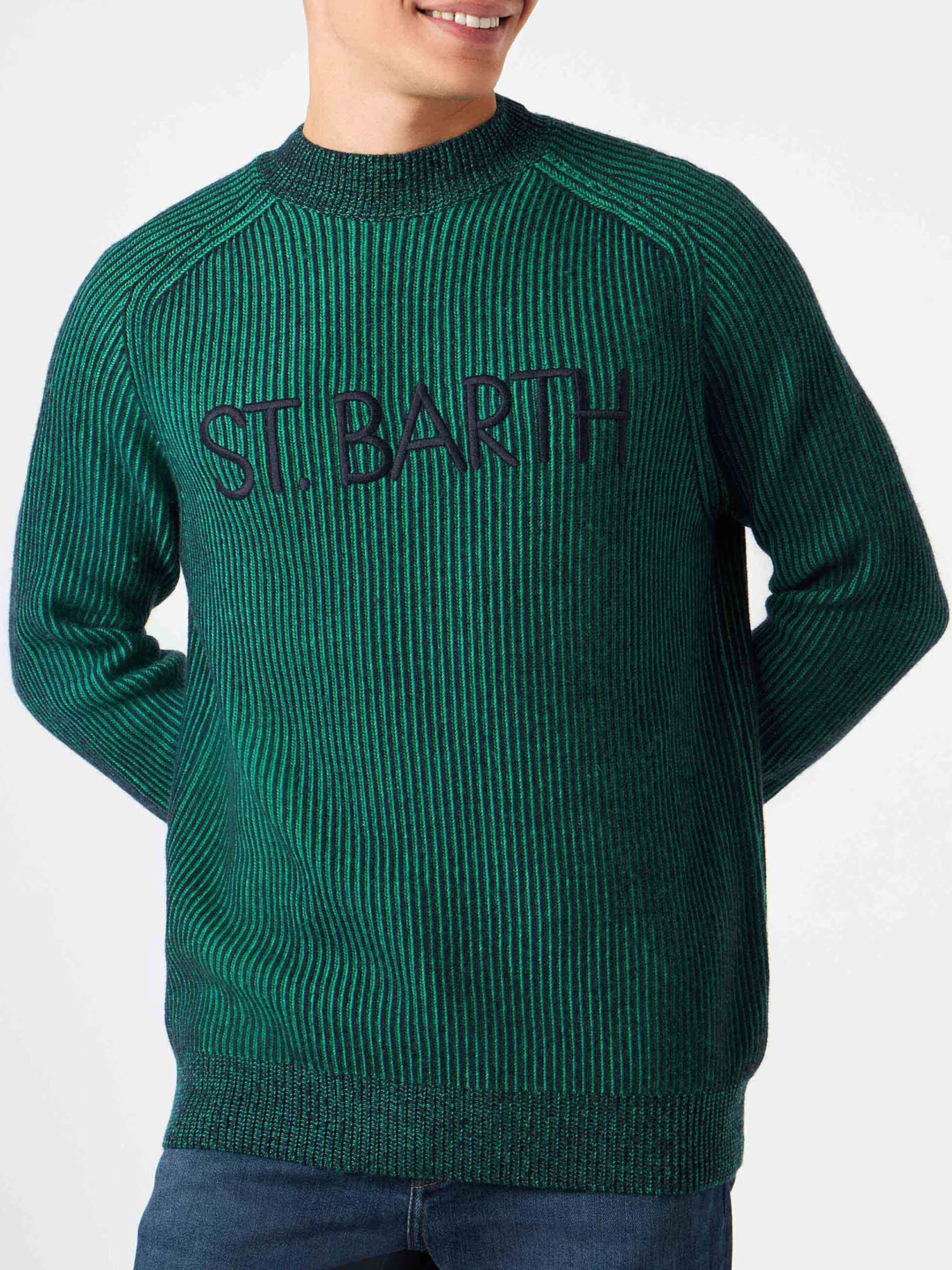 MC2 Saint Barth Man Green Half-turtleneck Ribbed Sweater 3 MC2 Saint Barth Man Green Half-turtleneck Ribbed Sweater