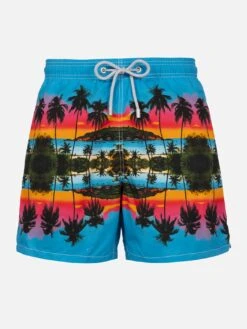 MC2 Saint Barth Man Mid-length Gustavia Swim-shorts With Palms Landscape Placed Print|AI CO-CREATED DESIGN BY RICKDICK - POWERED BY RED-EYE