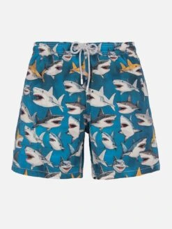 MC2 Saint Barth Man Mid-length Gustavia Swim-shorts With Shark Print| AI CO-CREATED DESIGN BY RICKDICK - POWERED BY RED-EYE