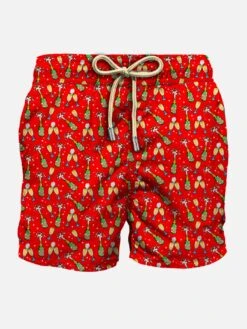 MC2 Saint Barth Man Light Fabric Swim Shorts With Bottles And Glasses Print
