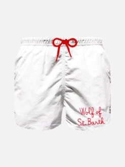 Boy Swim Shorts With Wolf Of St. Barth Embroidery