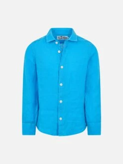 MC2 Saint Barth Kid Turquoise Linen Shirt Agnes