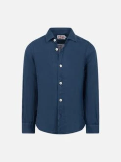 MC2 Saint Barth Kid Navy Blue Linen Shirt Agnes