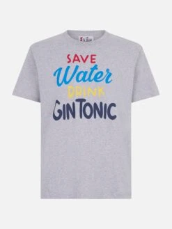 MC2 Saint Barth Man Heavy Cotton T-shirt With Gin Tonic Print -MC2 Saint Barth Shop ARN0001 10715E man tshirt gin tonic grey 4