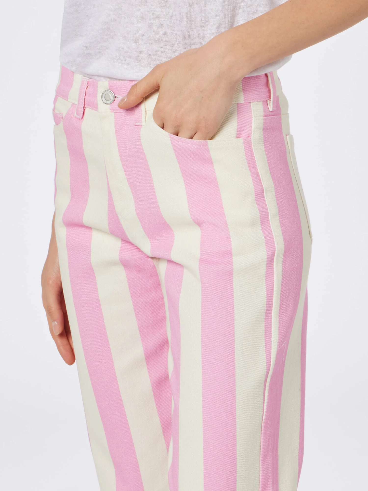 MC2 Saint Barth Woman Pink Striped Print Denim Belleville 4 MC2 Saint Barth Woman Pink Striped Print Denim Belleville - Image 2