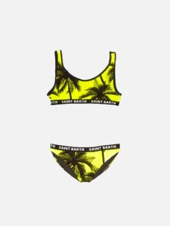 Black Palm All Over Print Girl's Bralette Bikini