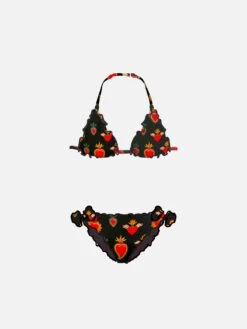 Girl Triangle Bikini With Sacred Heart Print