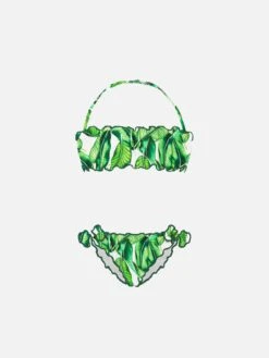 Girl Bandeau Bikini With Banana Leaves Print