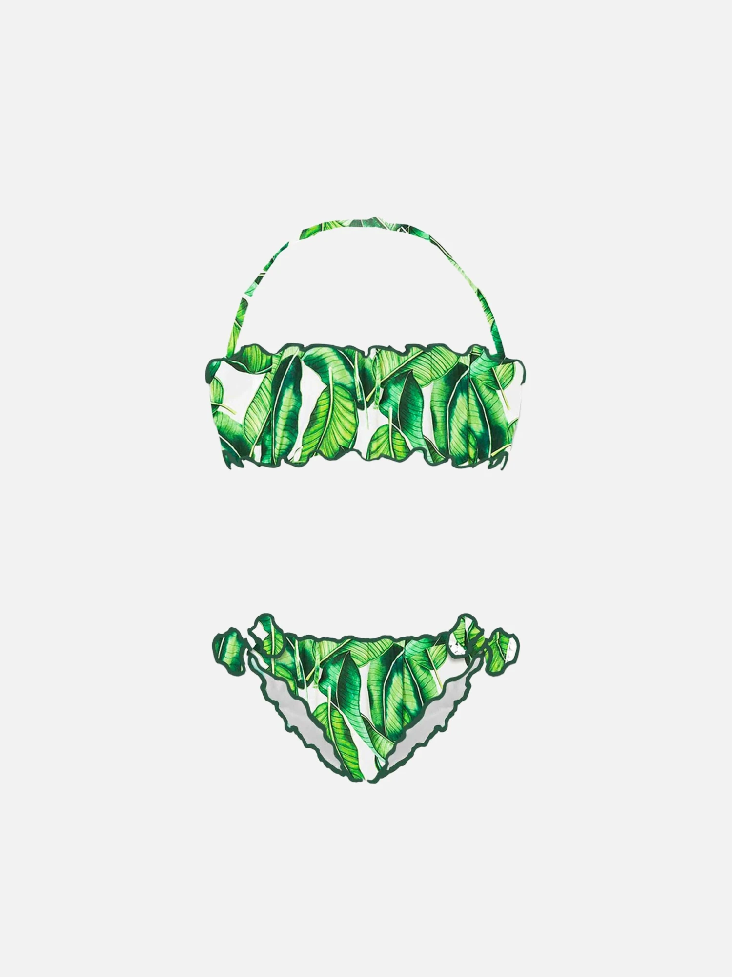 Girl Bandeau Bikini With Banana Leaves Print 3 Girl Bandeau Bikini With Banana Leaves Print