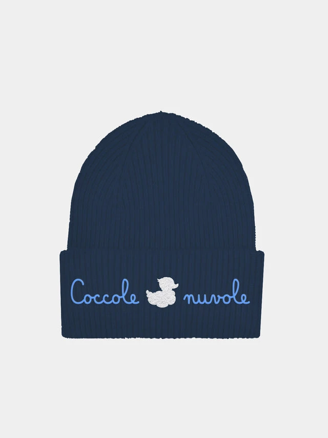 MC2 Saint Barth Kid Blue Ribbed Beanie With Coccole Nuvole Embroidery | COCCOLEBIMBI SPECIAL EDITION 3 MC2 Saint Barth Kid Blue Ribbed Beanie With Coccole Nuvole Embroidery | COCCOLEBIMBI SPECIAL EDITION