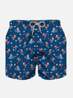MC2 Saint Barth Boy Light Fabric Swim Shorts With Happy Santa Claus Print