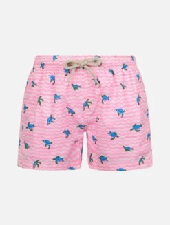 MC2 Saint Barth Boy Comfort Light Swim Shorts With Sea Turtles Print