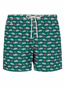MC2 Saint Barth Lightweight Fabric Swim Shorts Lighting With Car Print
