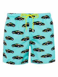 MC2 Saint Barth Man Lightweight Fabric Swim-shorts Lighting With Lodola Car Print |MARCO LODOLA SPECIAL EDITION