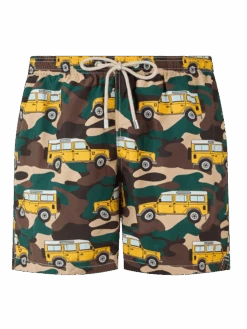 MC2 Saint Barth Man Lightweight Fabric Swim-shorts Lighting With Off-road Car Print