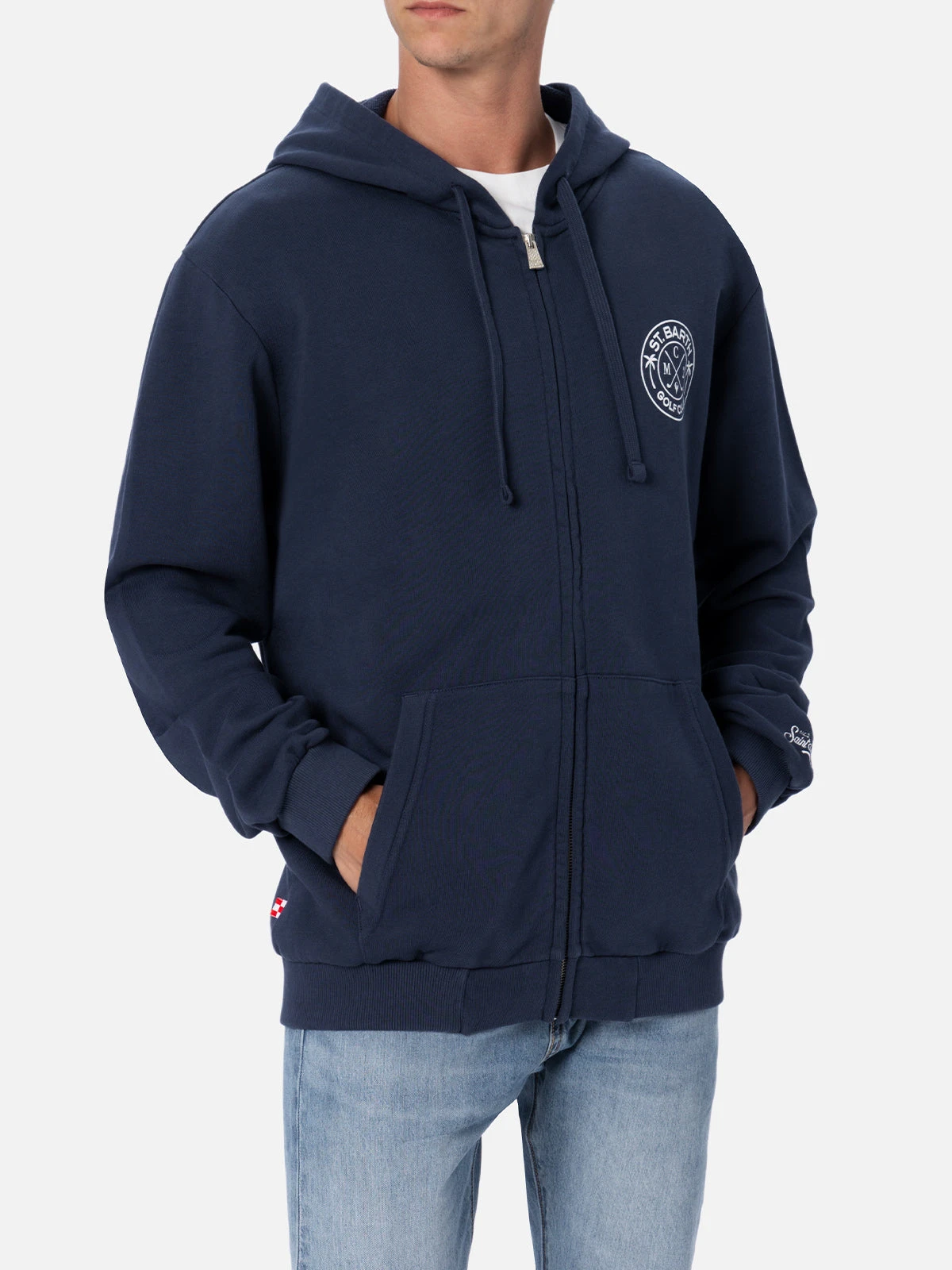 MC2 Saint Barth Man Zipped Cotton Fleece Hoodie Danny With Front And Back Print 5 MC2 Saint Barth Man Zipped Cotton Fleece Hoodie Danny With Front And Back Print - Image 3