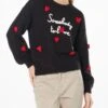 MC2 Saint Barth Woman Boxy Shape Soft Sweater With Somebody To Love Embroidery And Crochet Hearts Patch 1 MC2 Saint Barth Woman Boxy Shape Soft Sweater With Somebody To Love Embroidery And Crochet Hearts Patch -MC2 Saint Barth Shop DANY002 11010E woman sweater black embroidery patch hearts 1