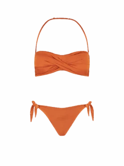 Shiny Orange Crossed Bandeau Bikini