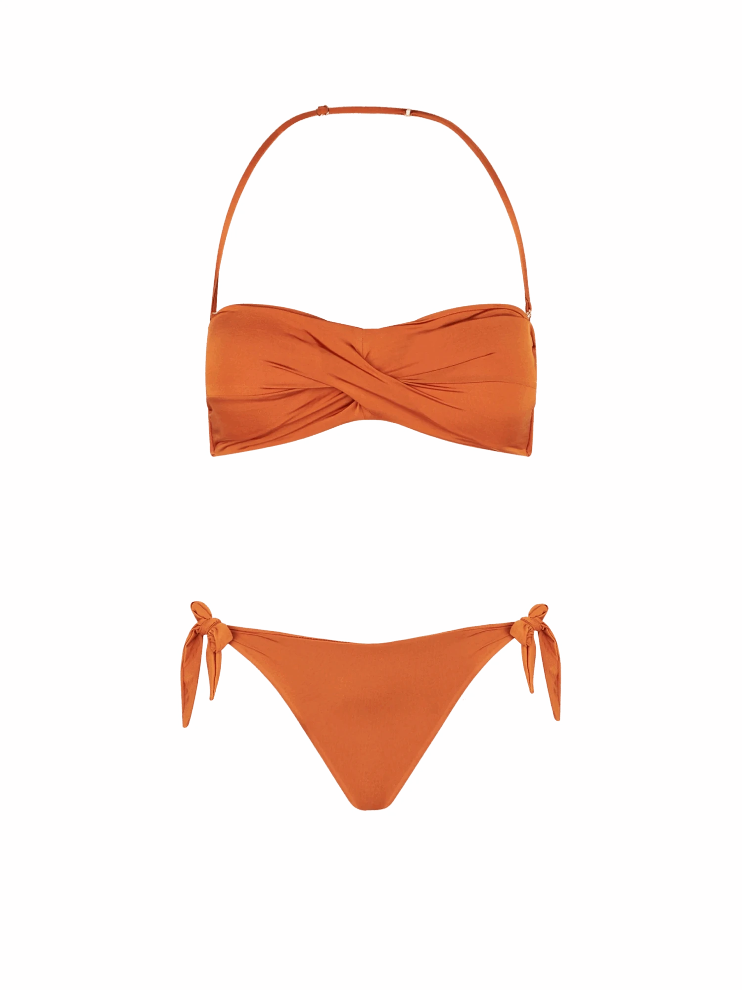 Shiny Orange Crossed Bandeau Bikini 3 Shiny Orange Crossed Bandeau Bikini