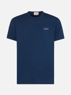MC2 Saint Barth Man Blue Cotton Jersey T-shirt Dover With St. Barth Embroidery -MC2 Saint Barth Shop DOV0001 01793F man t shirt blue cotton 4