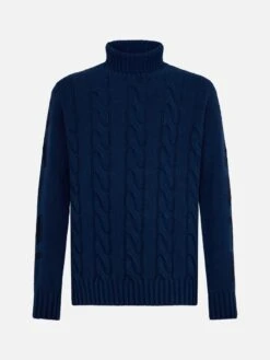 MC2 Saint Barth Man Black Cable Knit Turtleneck Sweater Fisherman -MC2 Saint Barth Shop FIS0001 00228E man blue cable knit turtleneck sweater 4