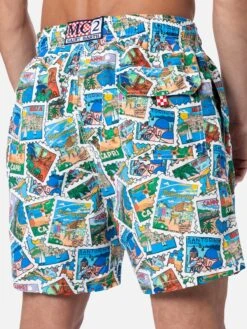 MC2 Saint Barth Man Mid-length Gustavia Swim-shorts With Postcard Mix Print | ALESSANDRO ENRIQUEZ SPECIAL EDITION -MC2 Saint Barth Shop GUS0001 03380F 02