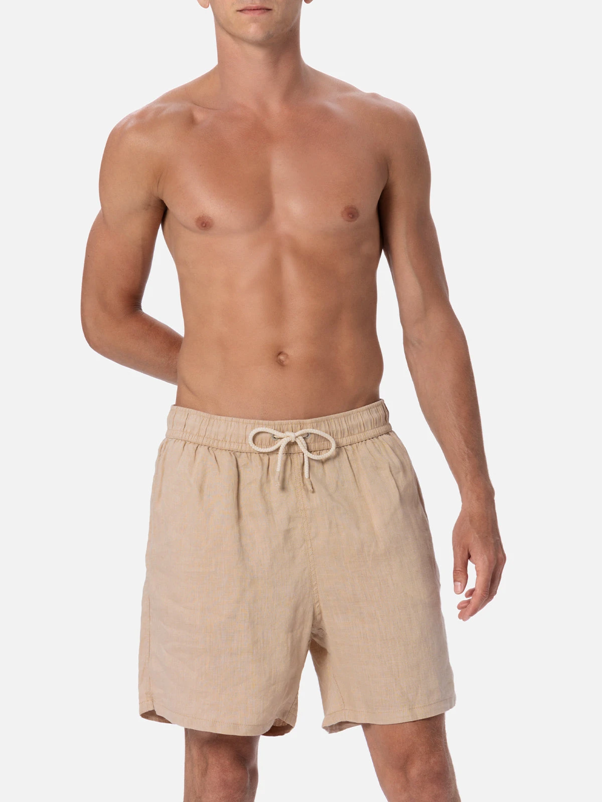 MC2 Saint Barth Mid-length Beige Linen Swim-shorts Gustavia 5 MC2 Saint Barth Mid-length Beige Linen Swim-shorts Gustavia - Image 3