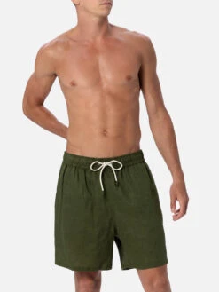 MC2 Saint Barth Man Mid-length Military Green Linen Swim-shorts Gustavia -MC2 Saint Barth Shop GUS0008 00270F 01 c1f0c5f8 2b54 4d22 93d0 b845665a02d6