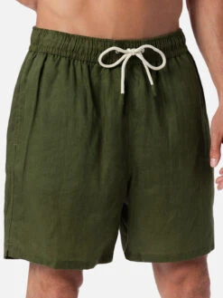 MC2 Saint Barth Mid-length Military Green Linen Swim-shorts Gustavia -MC2 Saint Barth Shop GUS0008 00270F 02 4f6b0e14 cc8e 41c2 aefd 5b12a4789ea2