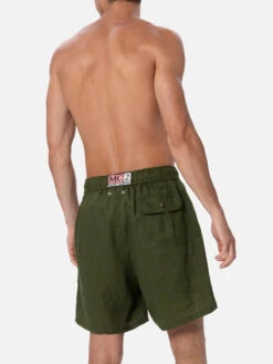 MC2 Saint Barth Man Mid-length Military Green Linen Swim-shorts Gustavia -MC2 Saint Barth Shop GUS0008 00270F 03