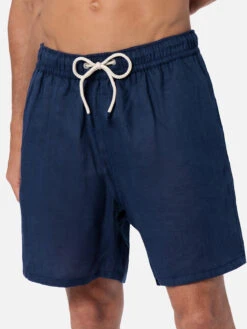 MC2 Saint Barth Mid-length Navy Blue Linen Swim-shorts Gustavia -MC2 Saint Barth Shop GUS0008 00320F 02 0ee119a2 4628 4194 8f3a 95f4ab5a11da