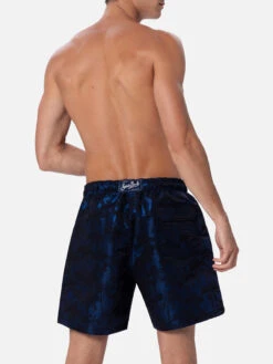 MC2 Saint Barth Man Ripstop Fabric Swim Shorts Harbour The Riviera With Palm Jacquard -MC2 Saint Barth Shop HARB001 04690F 03