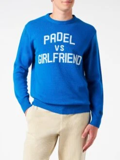 MC2 Saint Barth Man Crewneck Sweater With Padel Vs Girlfriend Jacquard
