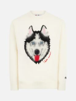 MC2 Saint Barth Man Sweater With Wolf Print And I Hate Summer Embroidery -MC2 Saint Barth Shop HER0001 00183C man wolf sweater white 5