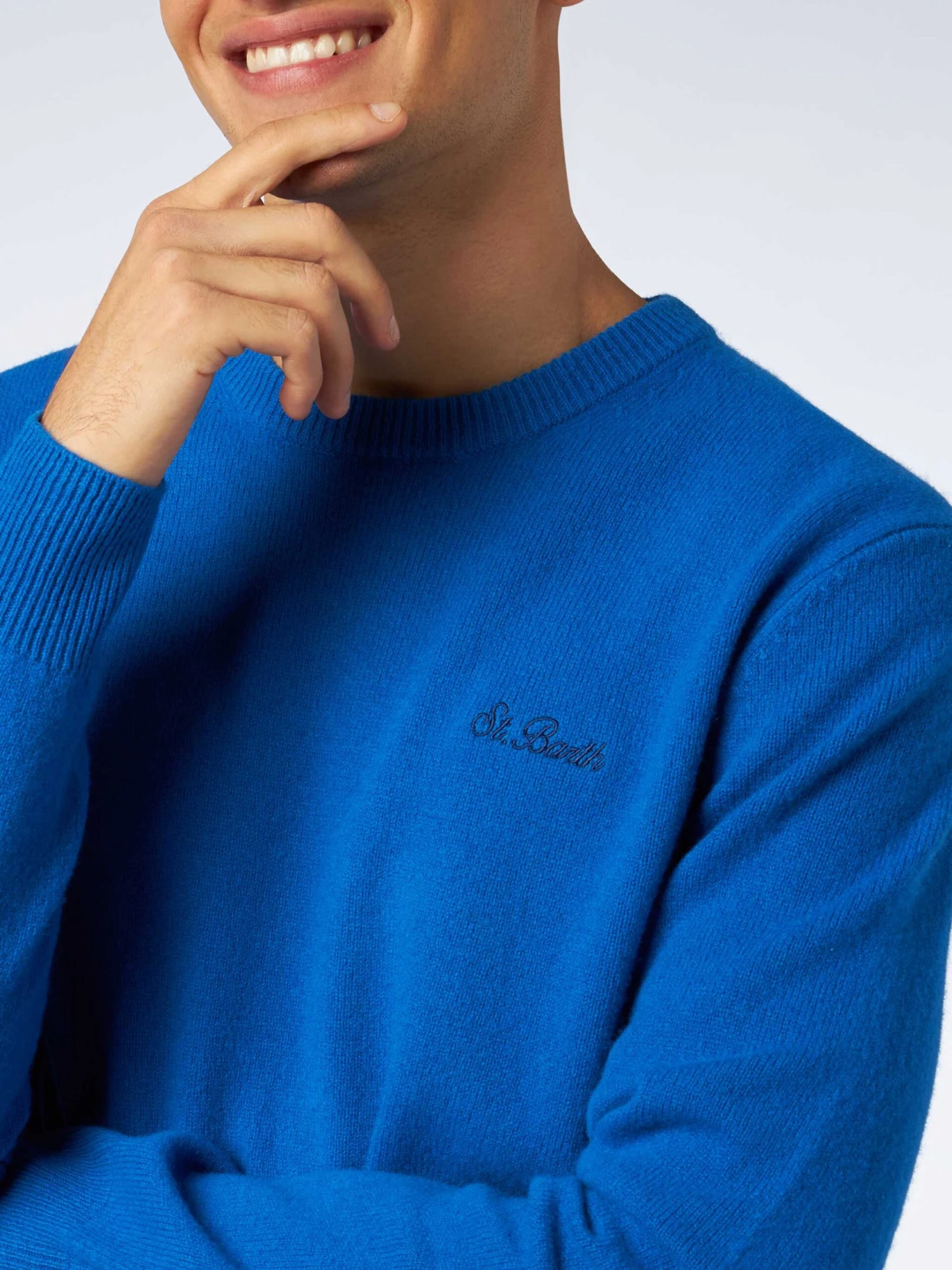 MC2 Saint Barth Man Crewneck Bluette Sweater With St. Barth Embroidery 4 MC2 Saint Barth Man Crewneck Bluette Sweater With St. Barth Embroidery - Image 2
