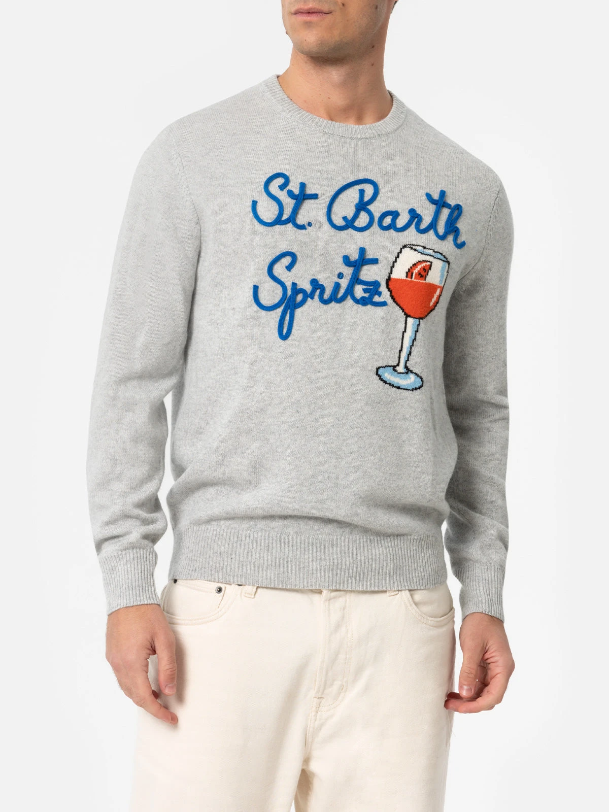MC2 Saint Barth Man Gray Sweater Heron With Spritz Glass 3 MC2 Saint Barth Man Gray Sweater Heron With Spritz Glass