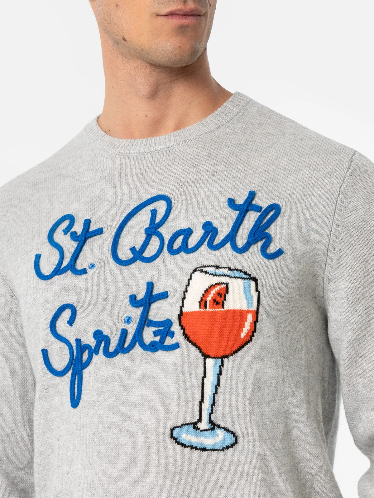 MC2 Saint Barth Man Gray Sweater Heron With Spritz Glass 4 MC2 Saint Barth Man Gray Sweater Heron With Spritz Glass - Image 2