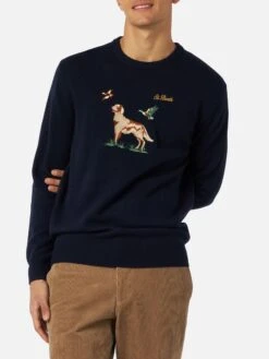 MC2 Saint Barth Man Crewneck Donegal Sweater With English Pointer Jacquard