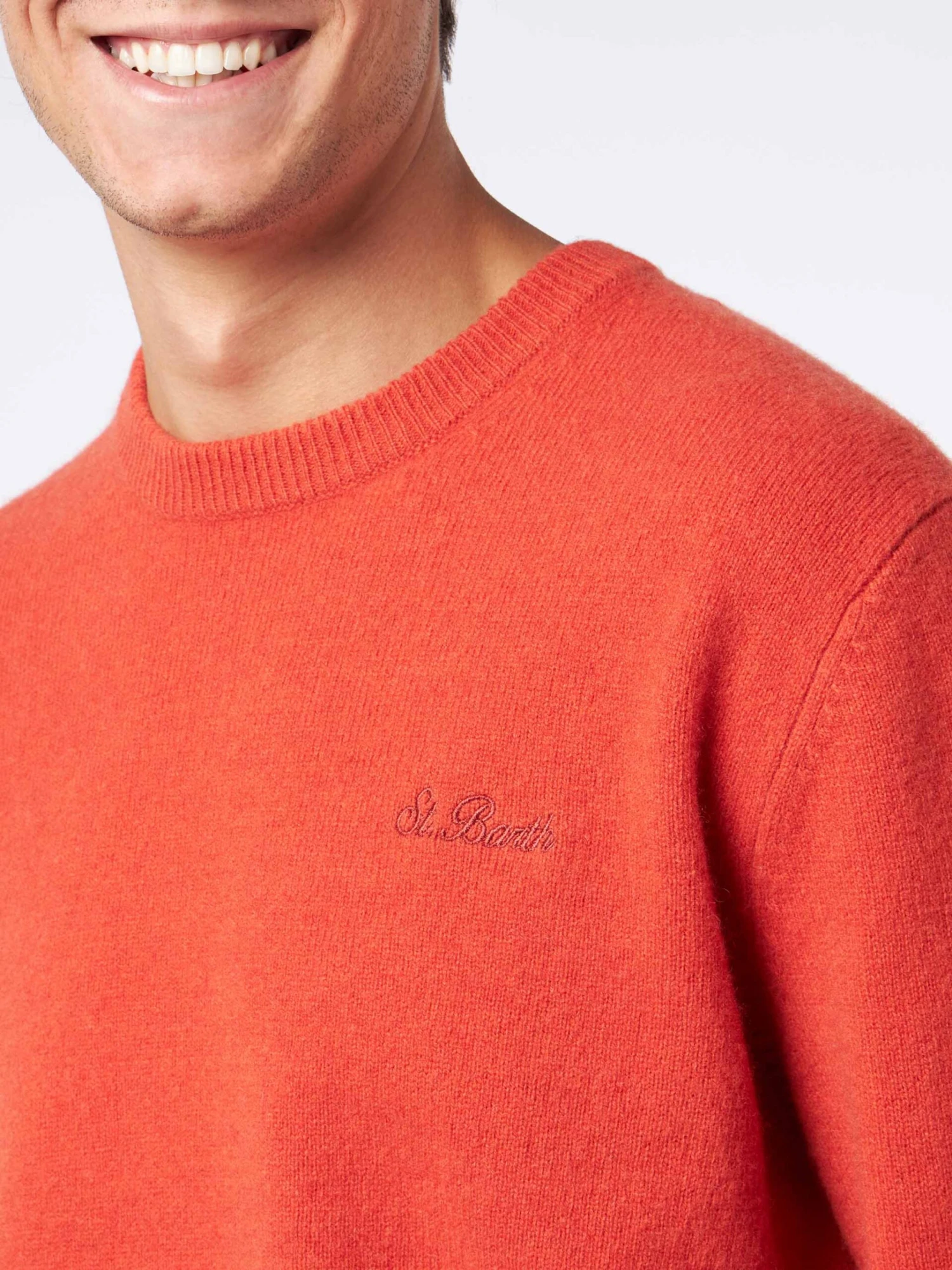 MC2 Saint Barth Man Crewneck Orange Sweater With St. Barth Embroidery 4 MC2 Saint Barth Man Crewneck Orange Sweater With St. Barth Embroidery - Image 2
