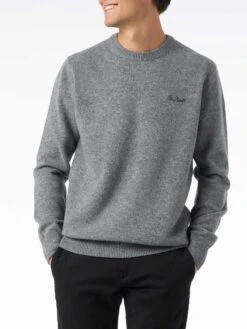 MC2 Saint Barth Man Crewneck Grey Sweater With St. Barth Embroidery
