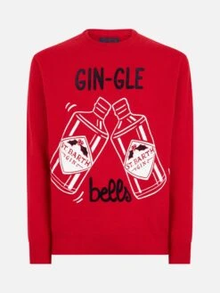 Man Red Sweater Gin-Gle Bells Print -MC2 Saint Barth Shop HER0001 DGNG41 man sweater red gin 5