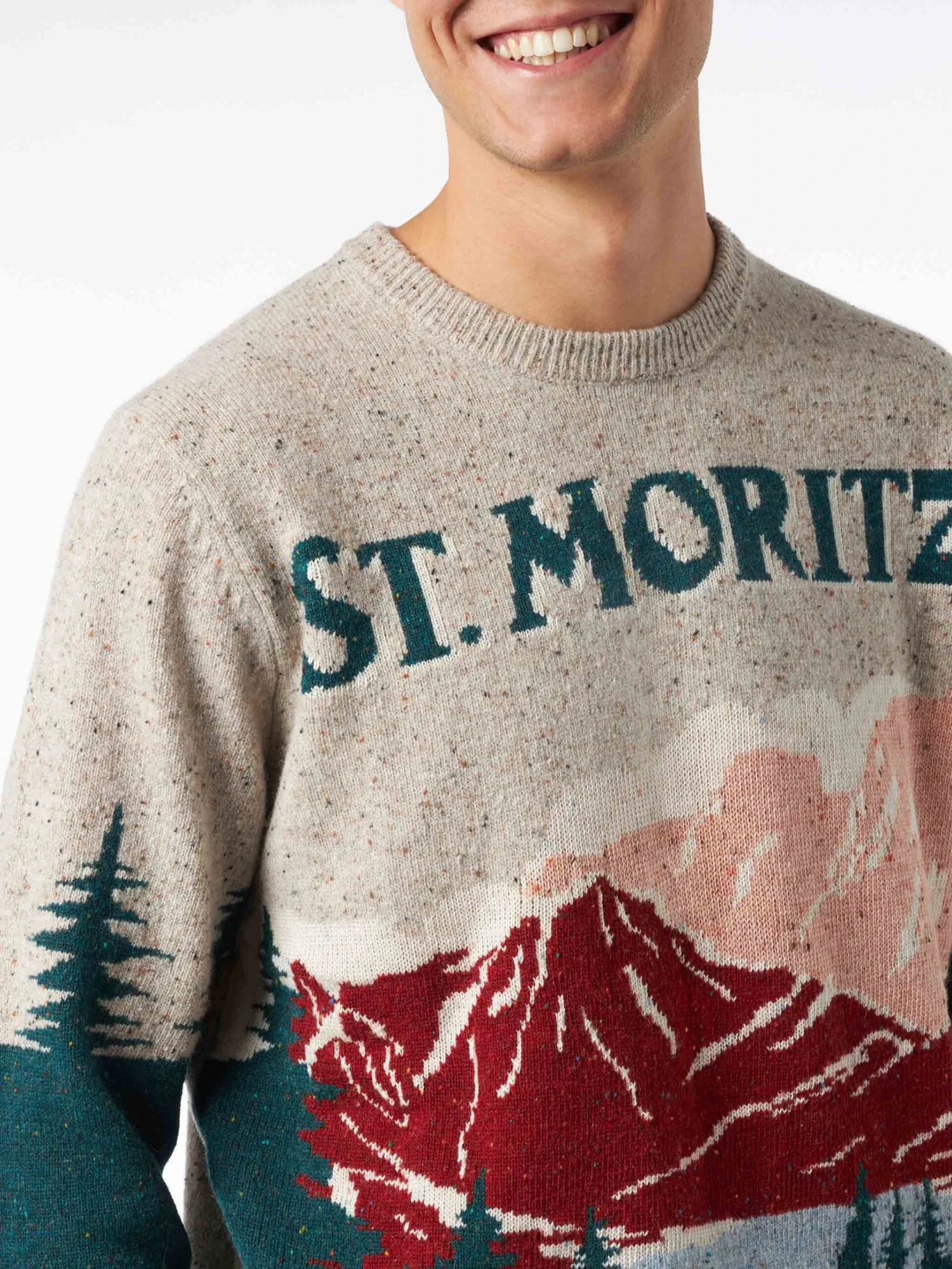 MC2 Saint Barth Man Crewneck Donegal Sweater With St. Moritz Postcard Jacquard 4 MC2 Saint Barth Man Crewneck Donegal Sweater With St. Moritz Postcard Jacquard - Image 2