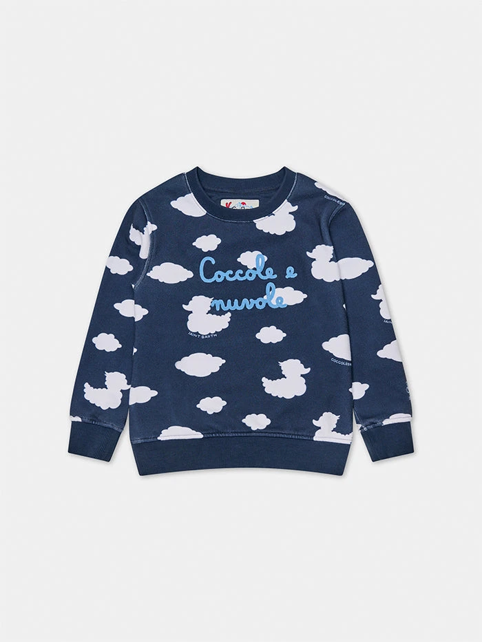 MC2 Saint Barth Kid Crewneck Blue Sweatshirt With Coccole E Nuvole Embroidery | COCCOLEBIMBI SPECIAL EDITION