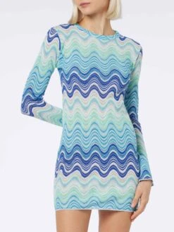 MC2 Saint Barth Woman Raschel Knit Light Blue Short Dress Imany