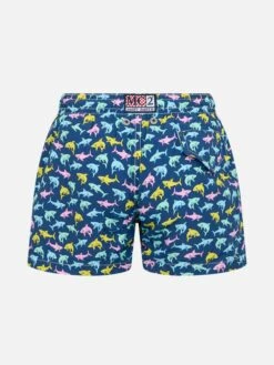 MC2 Saint Barth Boy Lightweight Fabric Swim-shorts Jean Lighting With Sharks Print -MC2 Saint Barth Shop JEA0004 00656F boy sharks swim shorts 2