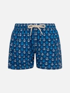 MC2 Saint Barth Boy Lightweight Fabric Swim-shorts Jean Lighting With Anchor Print
