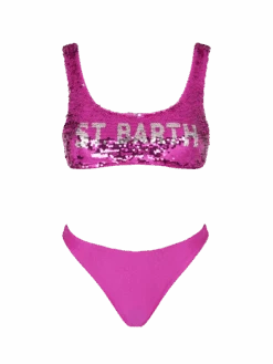 Woman Fucsia Sequins Bralette Bikini