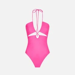 MC2 Saint Barth Fluo Pink Cutout One Piece Swimsuit