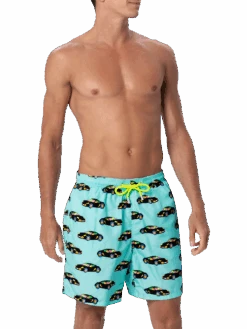 MC2 Saint Barth Man Lightweight Fabric Swim-shorts Lighting With Lodola Car Print |MARCO LODOLA SPECIAL EDITION -MC2 Saint Barth Shop LIG0001 03479F 01